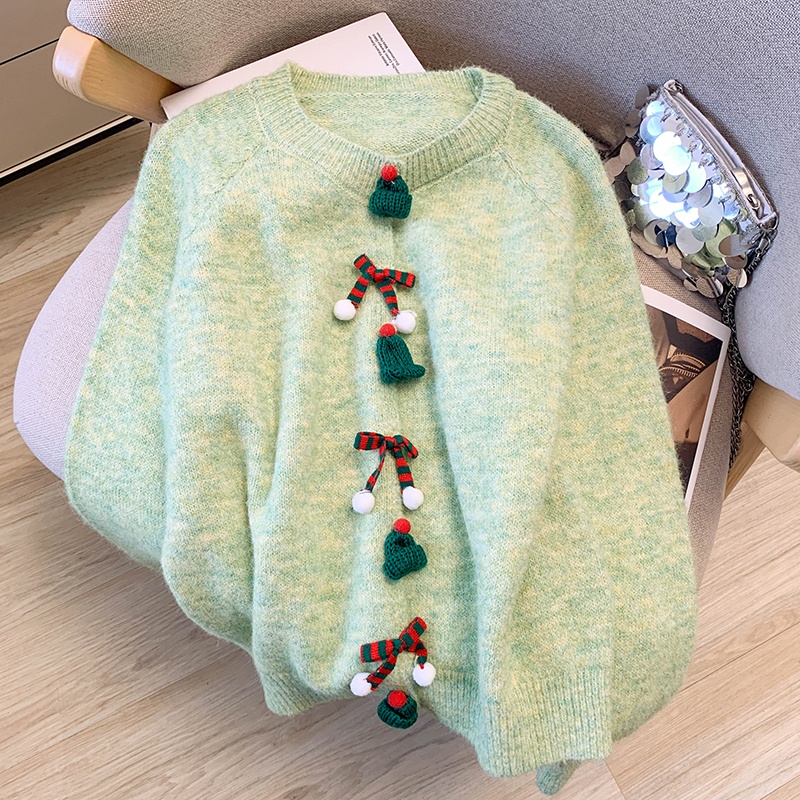 Green unique cardigan christmas knitted sweater