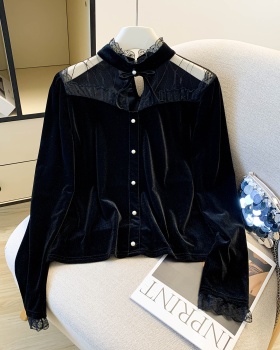 Splice lace temperament autumn France style shirt for women