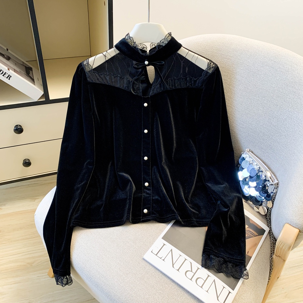 Splice lace temperament autumn France style shirt for women