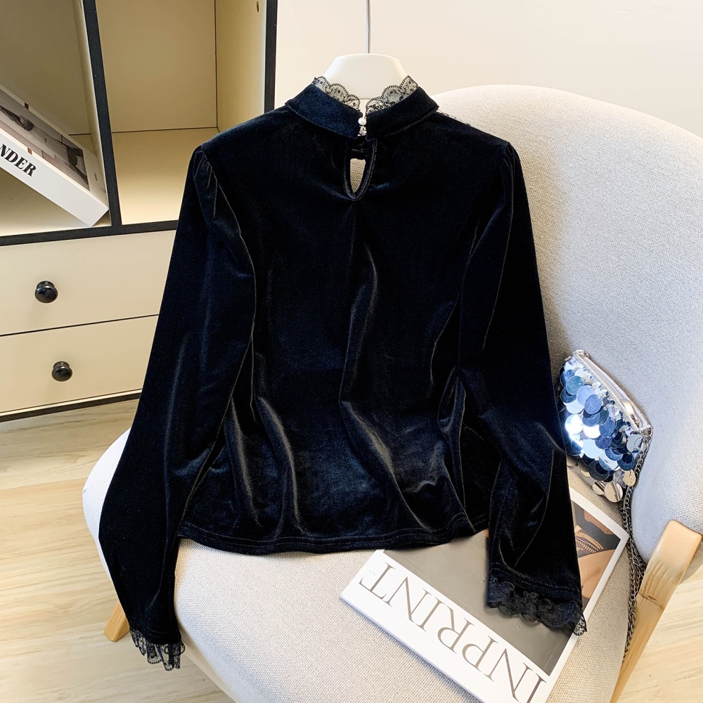 Splice lace temperament autumn France style shirt for women