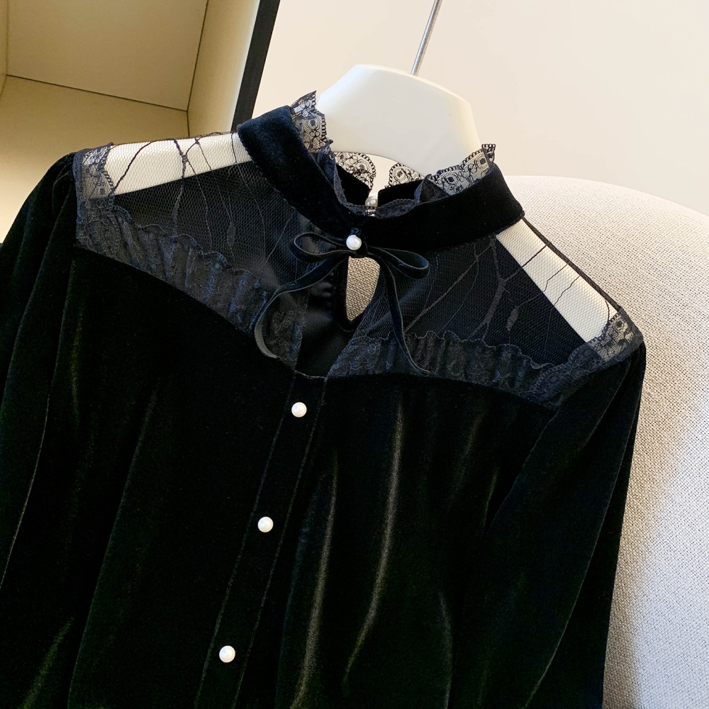 Splice lace temperament autumn France style shirt for women