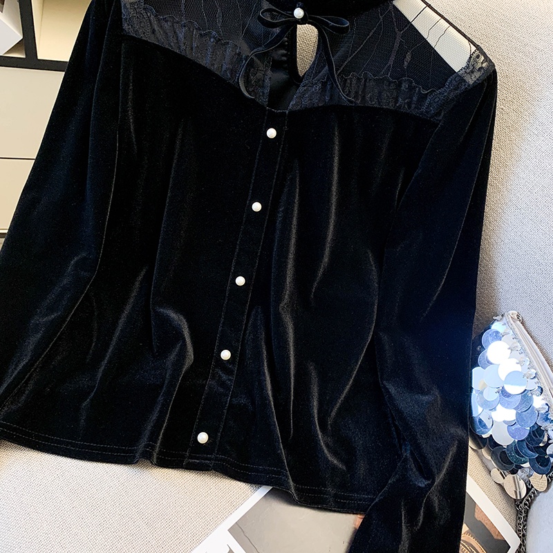 Splice lace temperament autumn France style shirt for women