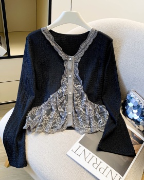 Short lace unique sweater gray niche tops for women