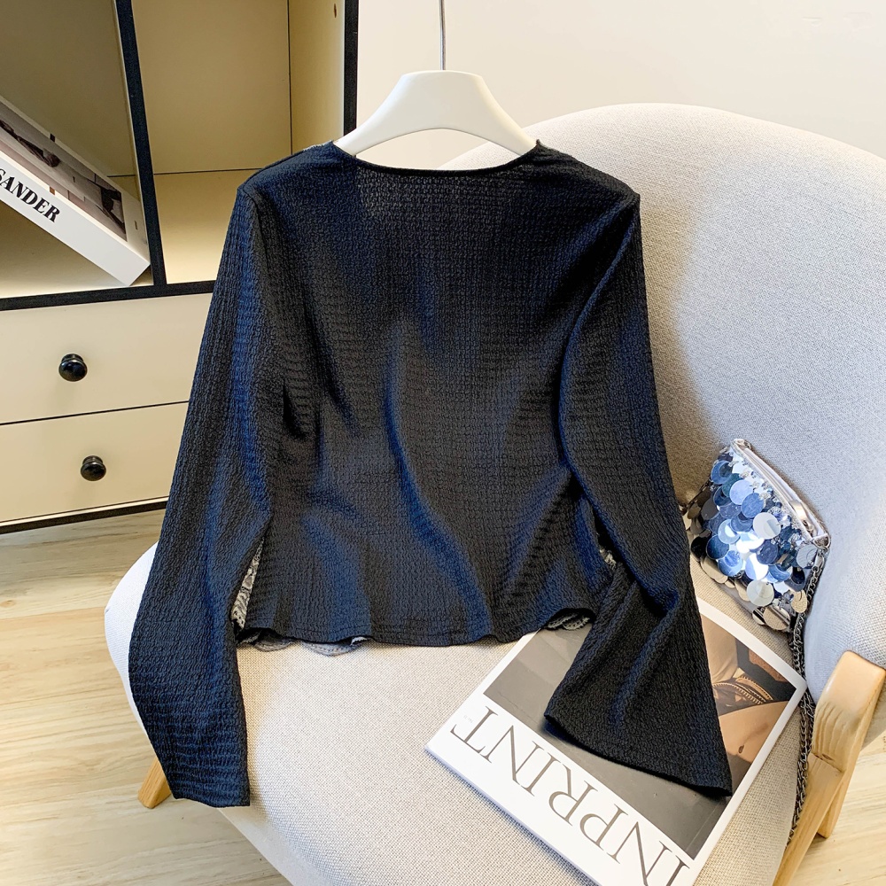 Short lace unique sweater gray niche tops for women