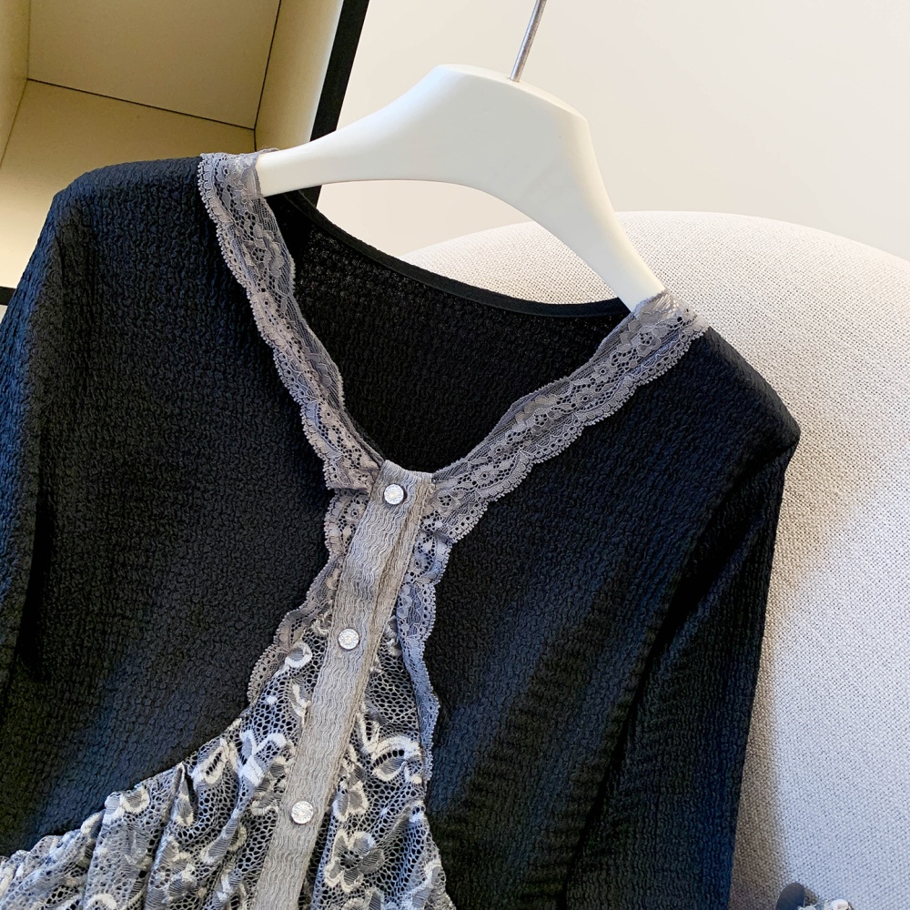 Short lace unique sweater gray niche tops for women