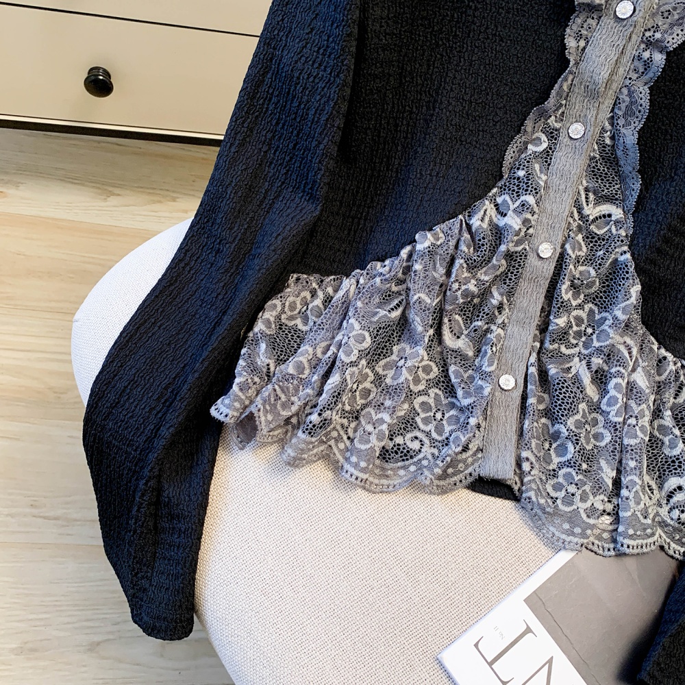 Short lace unique sweater gray niche tops for women