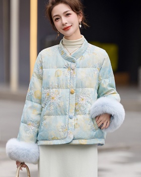 Embroidery fox fur winter Chinese style short down coat