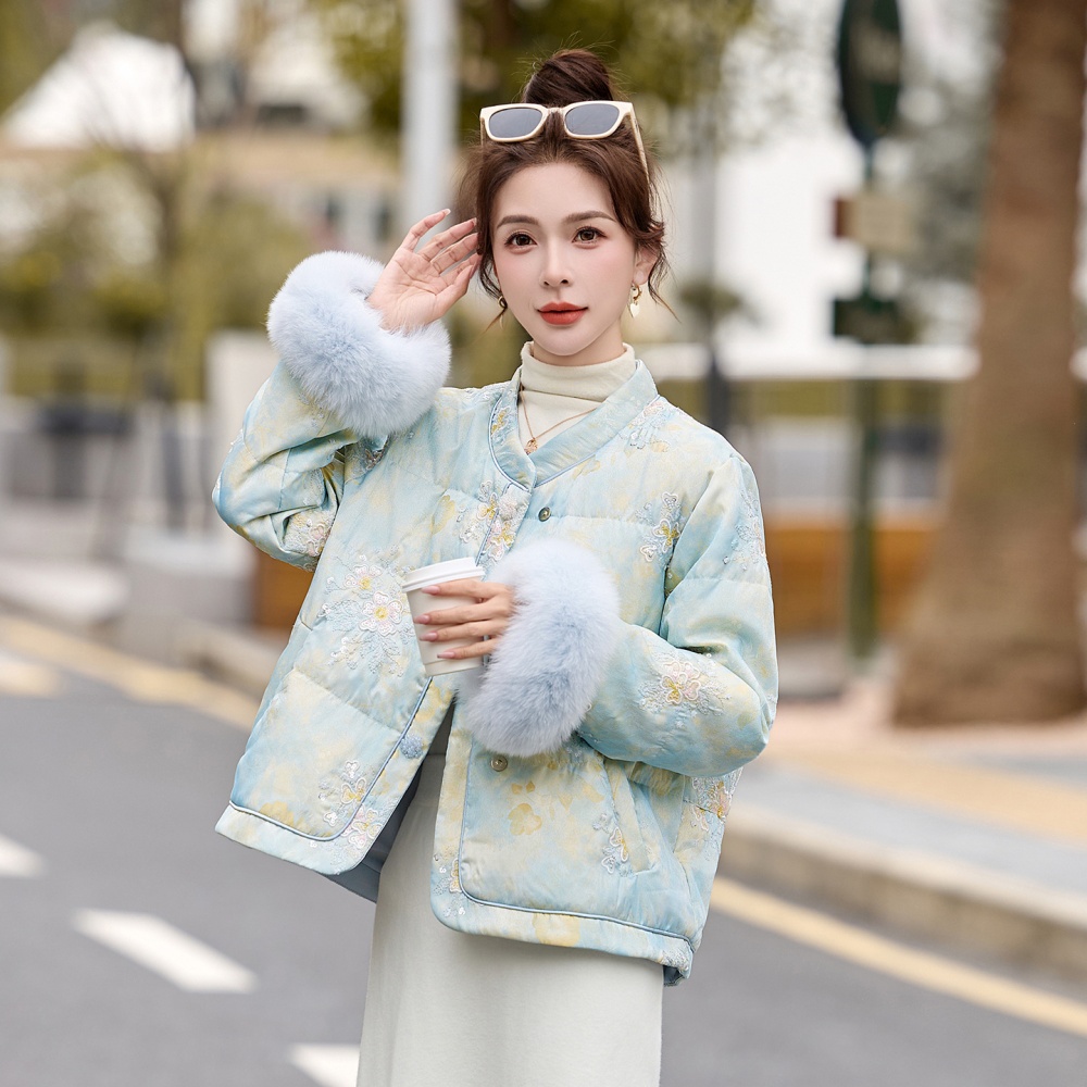 Embroidery fox fur winter Chinese style short down coat