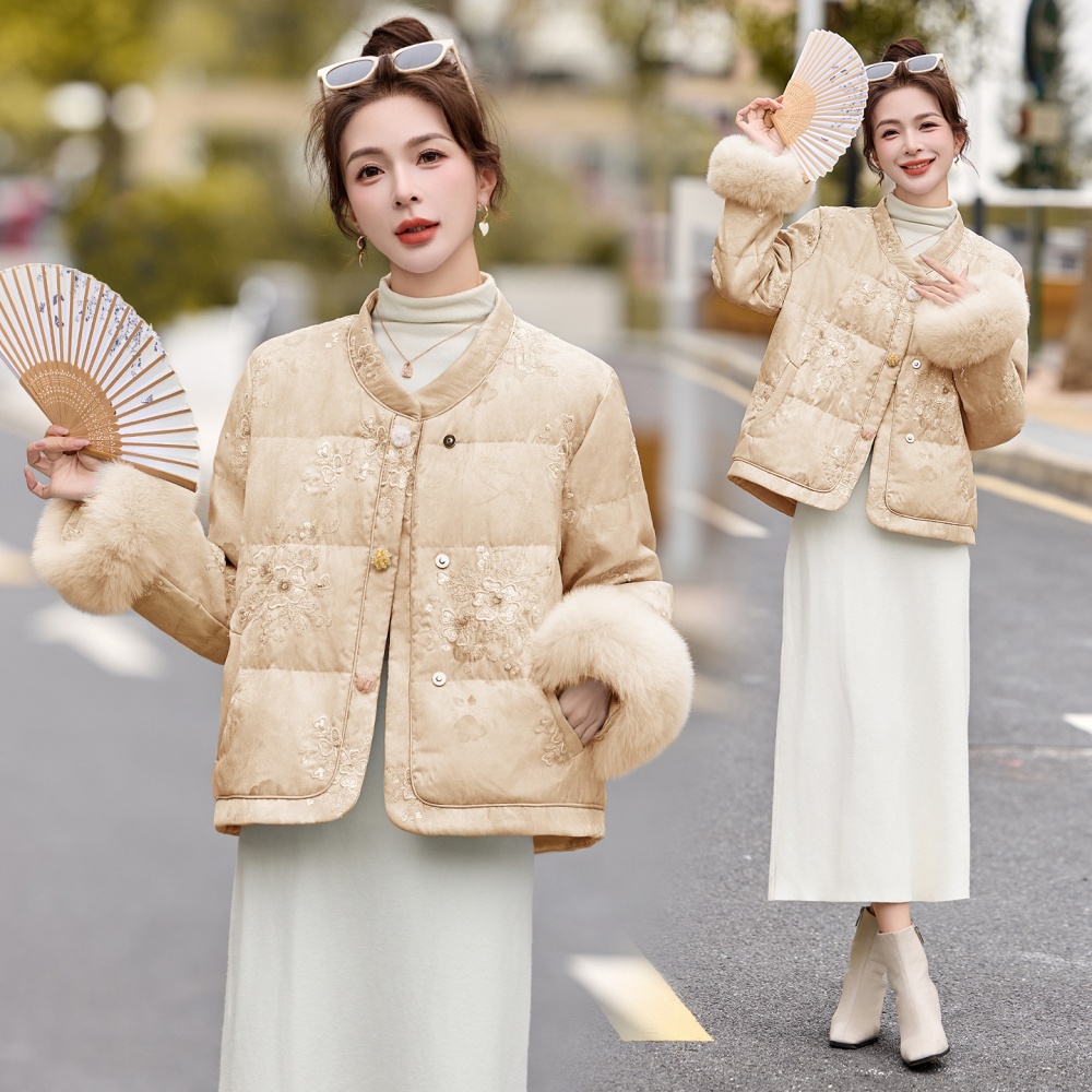Embroidery fox fur winter Chinese style short down coat