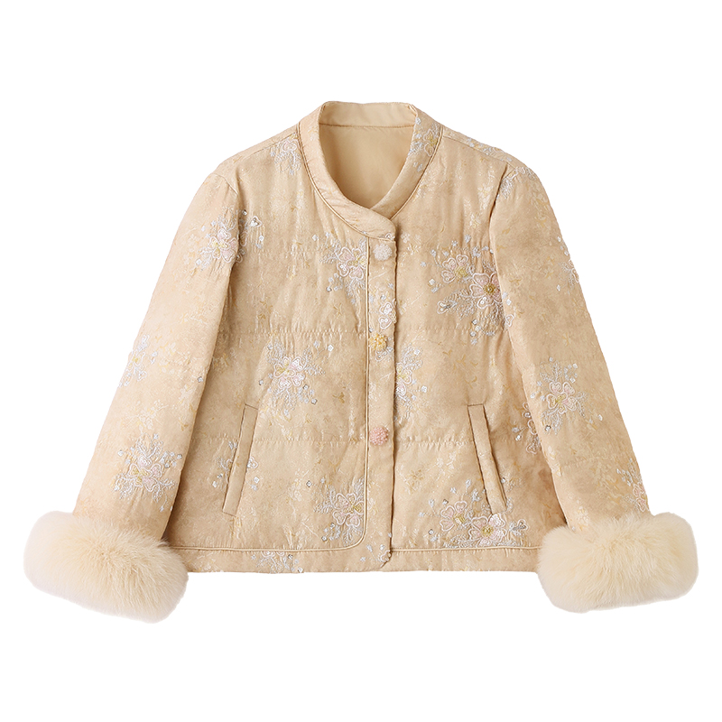 Embroidery fox fur winter Chinese style short down coat
