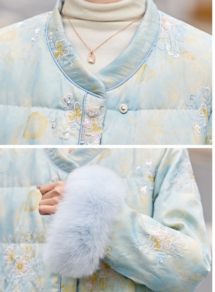 Embroidery fox fur winter Chinese style short down coat