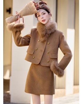 Fox fur winter down plus cotton short skirt 2pcs set