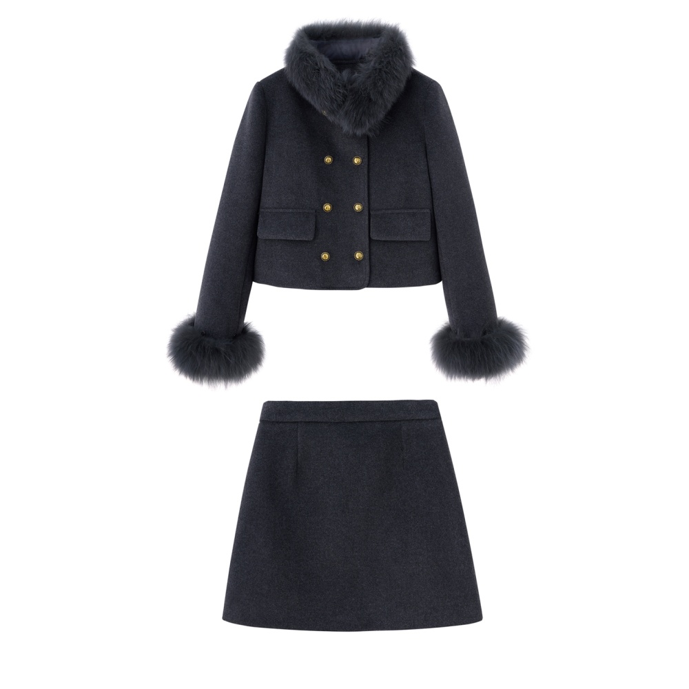 Fox fur winter down plus cotton short skirt 2pcs set