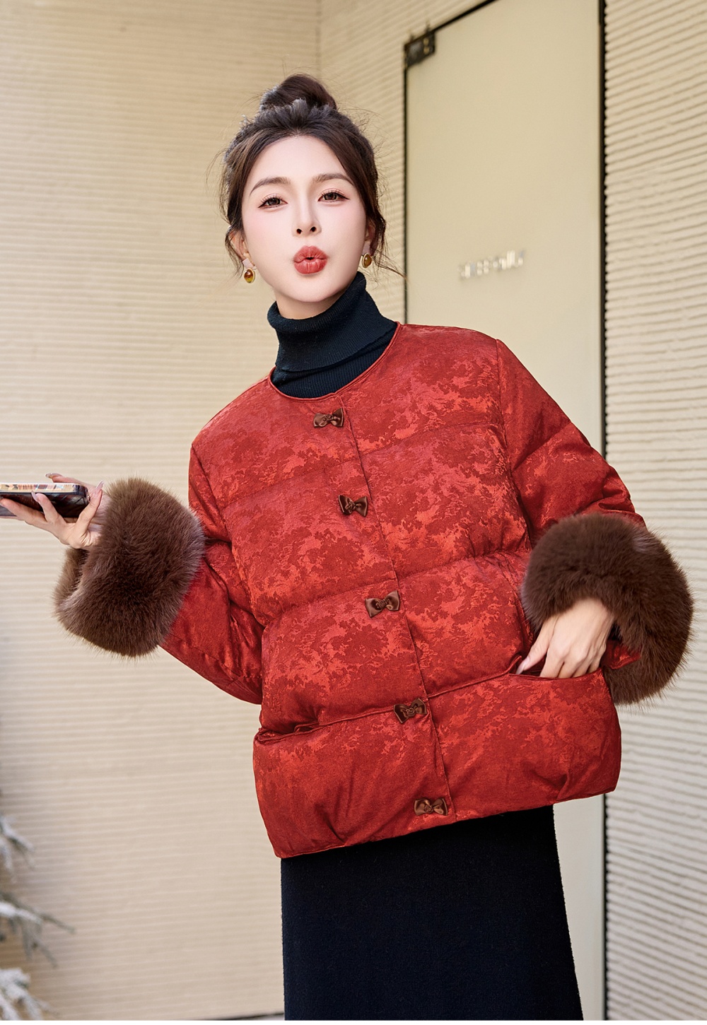 Duck down jacquard jacket winter down coat for women