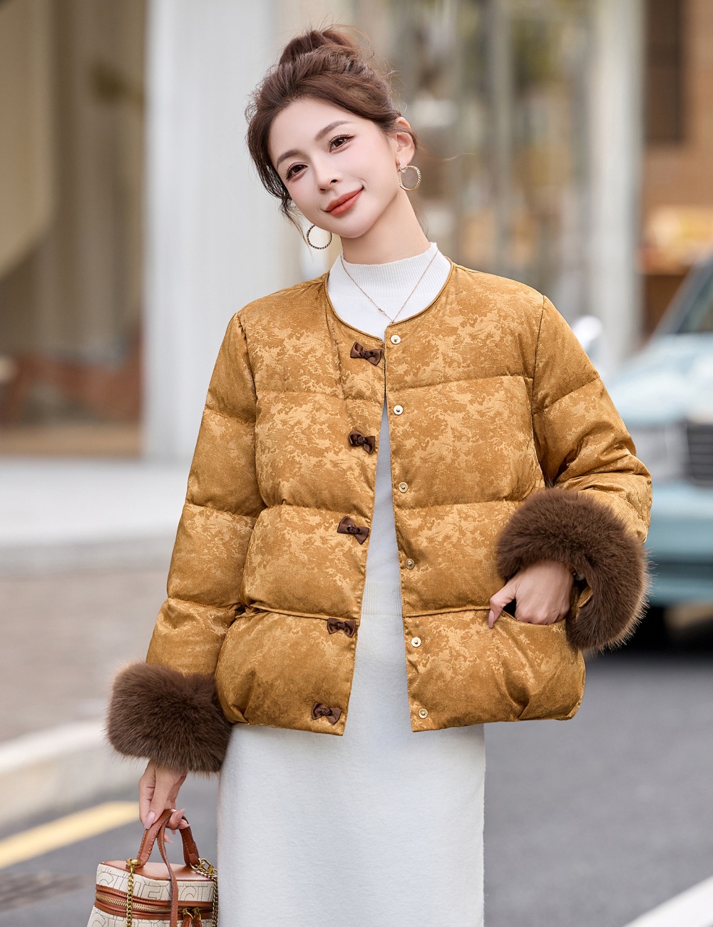 Duck down jacquard jacket winter down coat for women