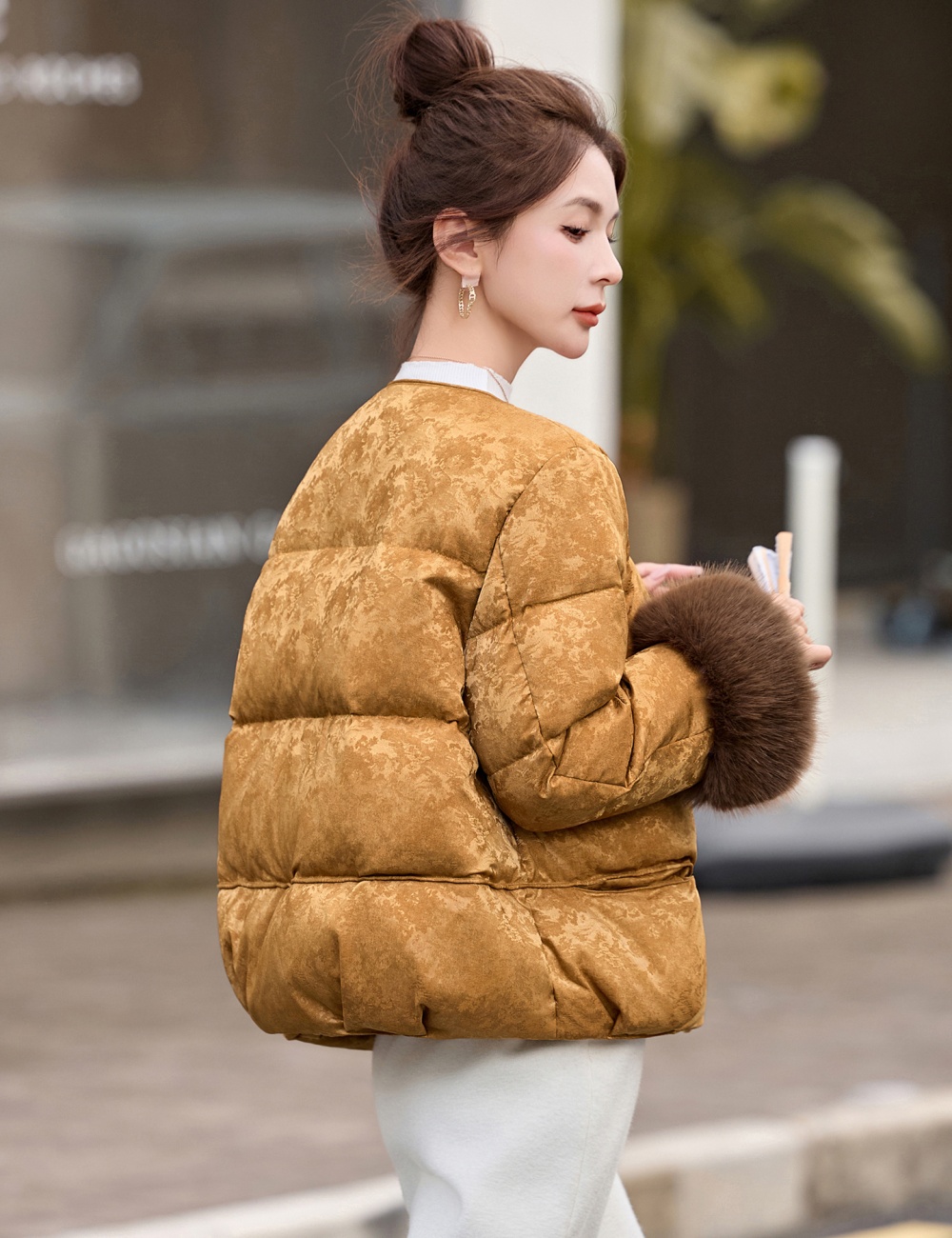 Duck down jacquard jacket winter down coat for women