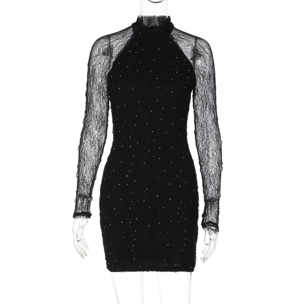 Lace slim rhinestone sexy winter package hip dress