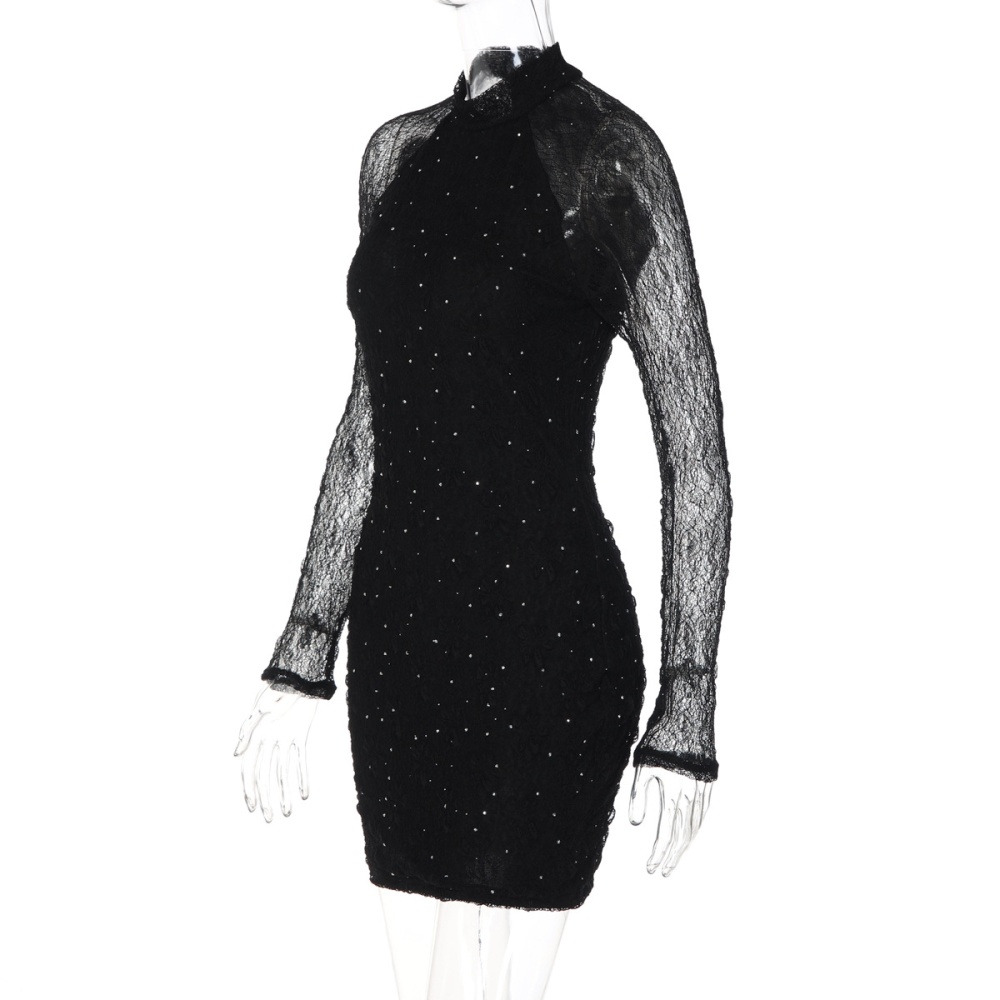 Lace slim rhinestone sexy winter package hip dress