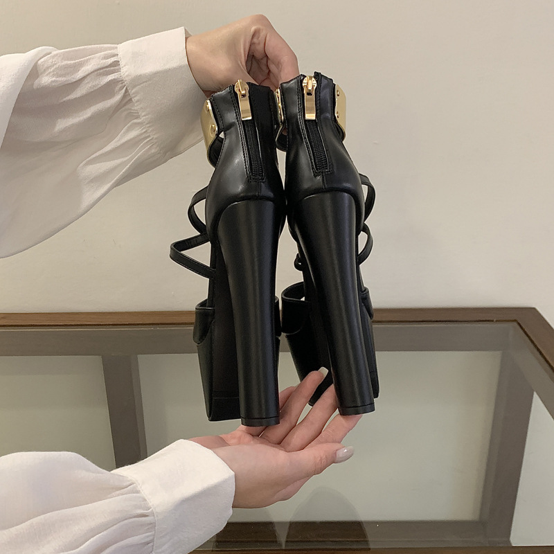 Spring thick platform open toe gold shoes