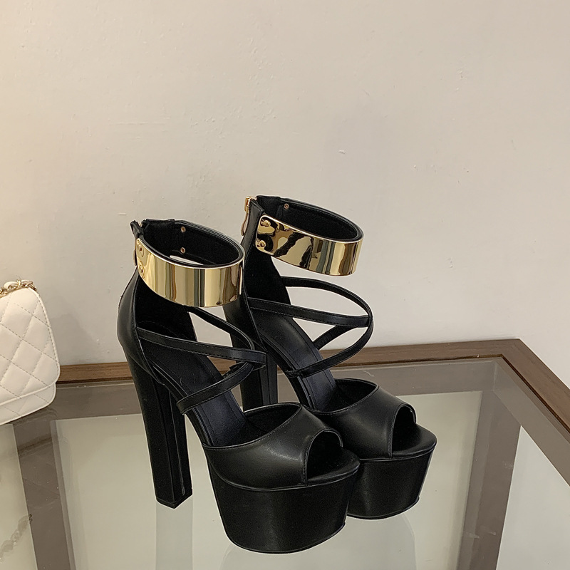 Spring thick platform open toe gold shoes