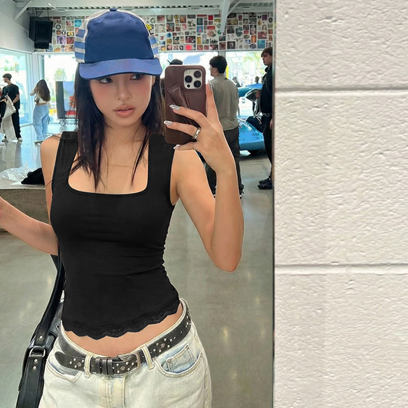 Perspective splice sexy fashion lace winter slim vest