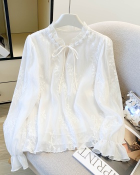 Frenum long sleeve tops retro white shirt for women