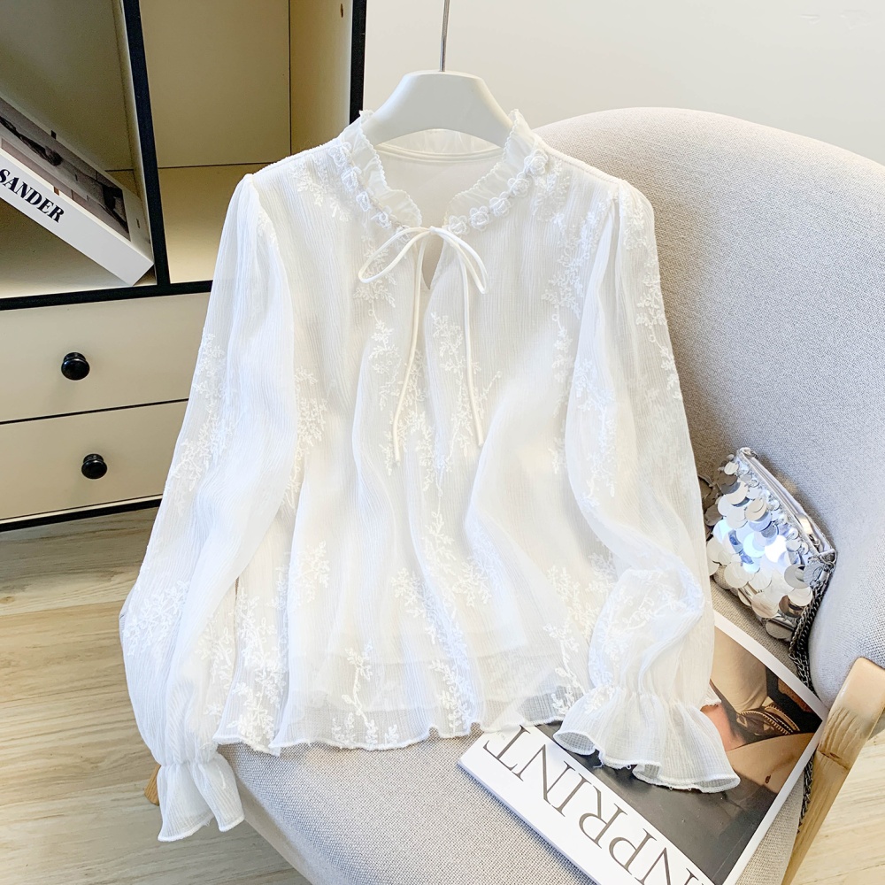 Frenum long sleeve tops retro white shirt for women