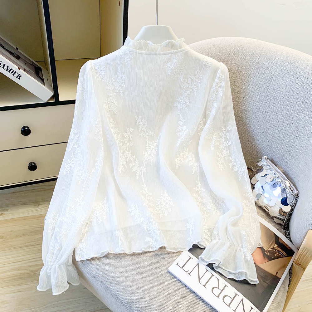 Frenum long sleeve tops retro white shirt for women