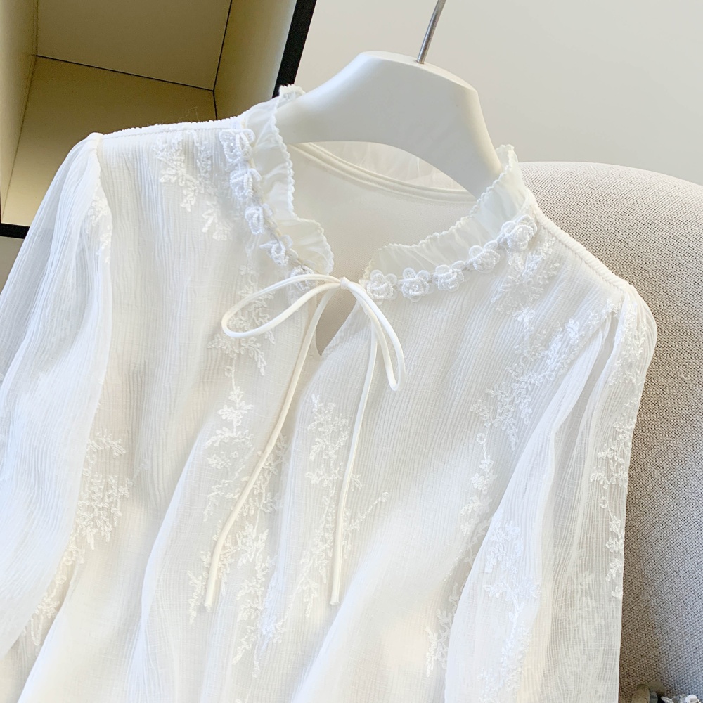 Frenum long sleeve tops retro white shirt for women