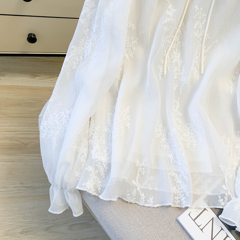 Frenum long sleeve tops retro white shirt for women