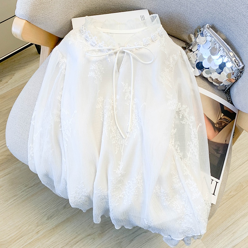 Frenum long sleeve tops retro white shirt for women