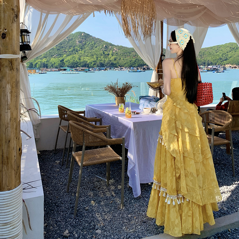 Vacation France style tassels big skirt dress 2pcs set