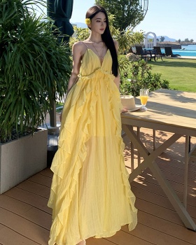 Temperament vacation long halter summer dress for women