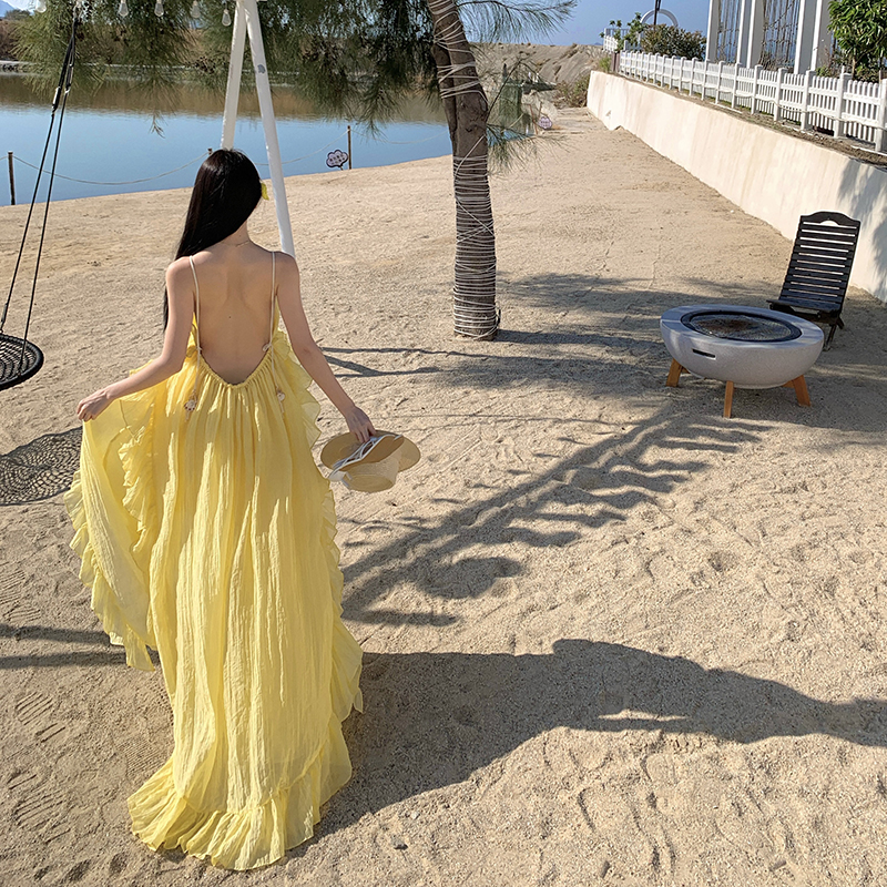 Temperament vacation long halter summer dress for women