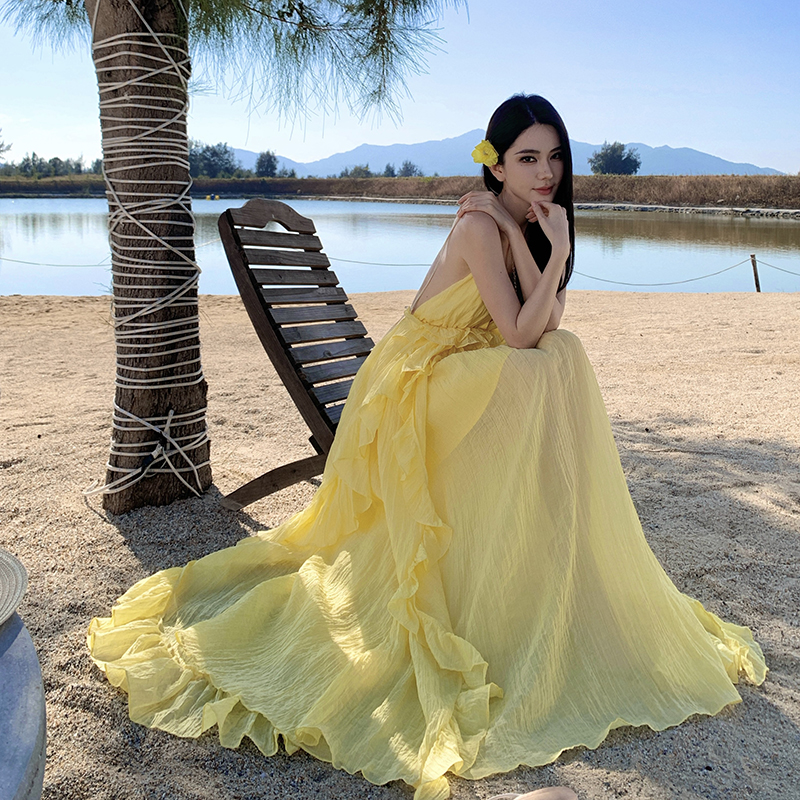 Temperament vacation long halter summer dress for women