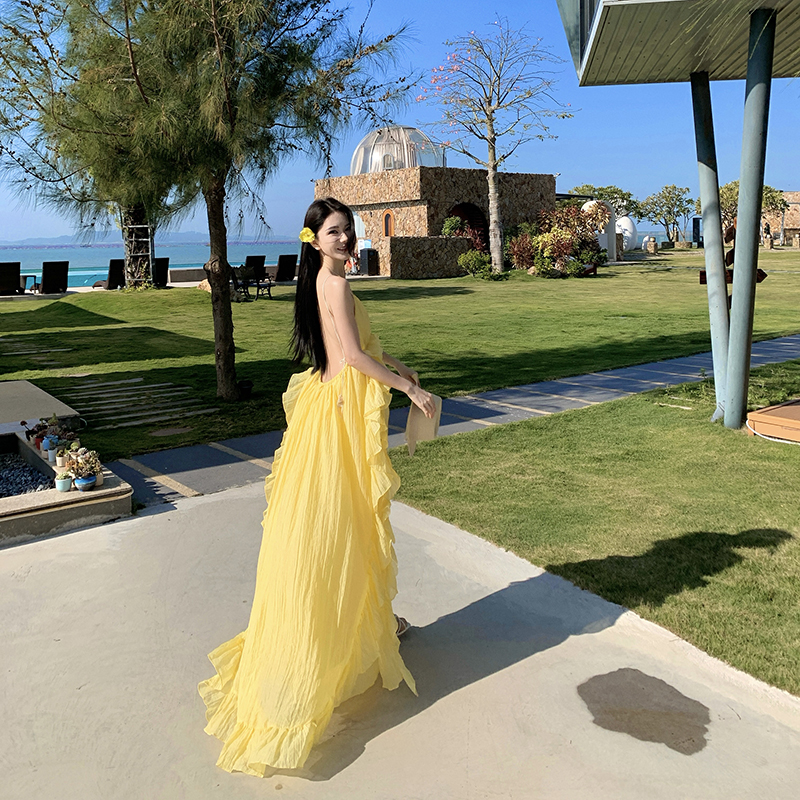 Temperament vacation long halter summer dress for women