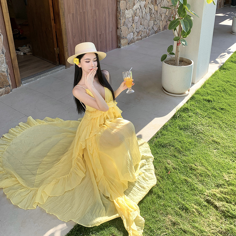 Temperament vacation long halter summer dress for women