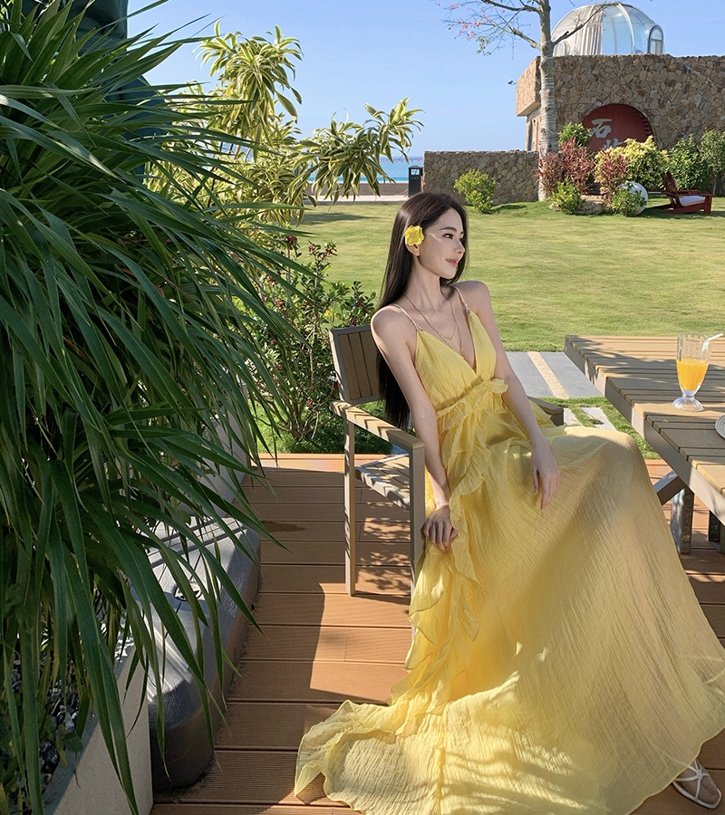 Temperament vacation long halter summer dress for women