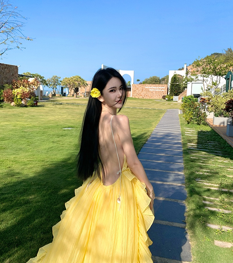 Temperament vacation long halter summer dress for women