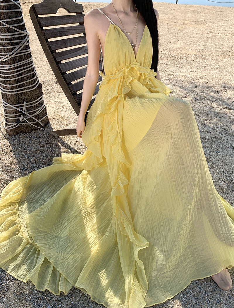 Temperament vacation long halter summer dress for women