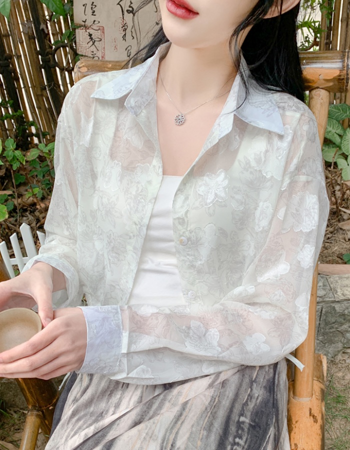Thin short chiffon tops jacquard air conditioning sun shirt