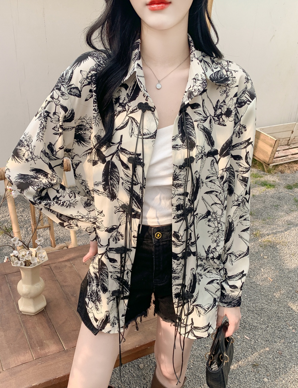 Sunscreen loose printing niche shirt spring retro ink tops