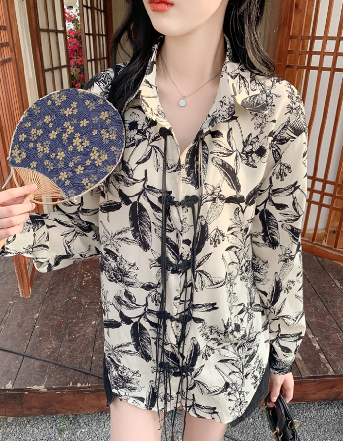 Sunscreen loose printing niche shirt spring retro ink tops