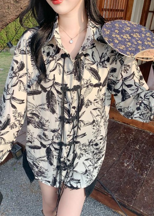 Sunscreen loose printing niche shirt spring retro ink tops