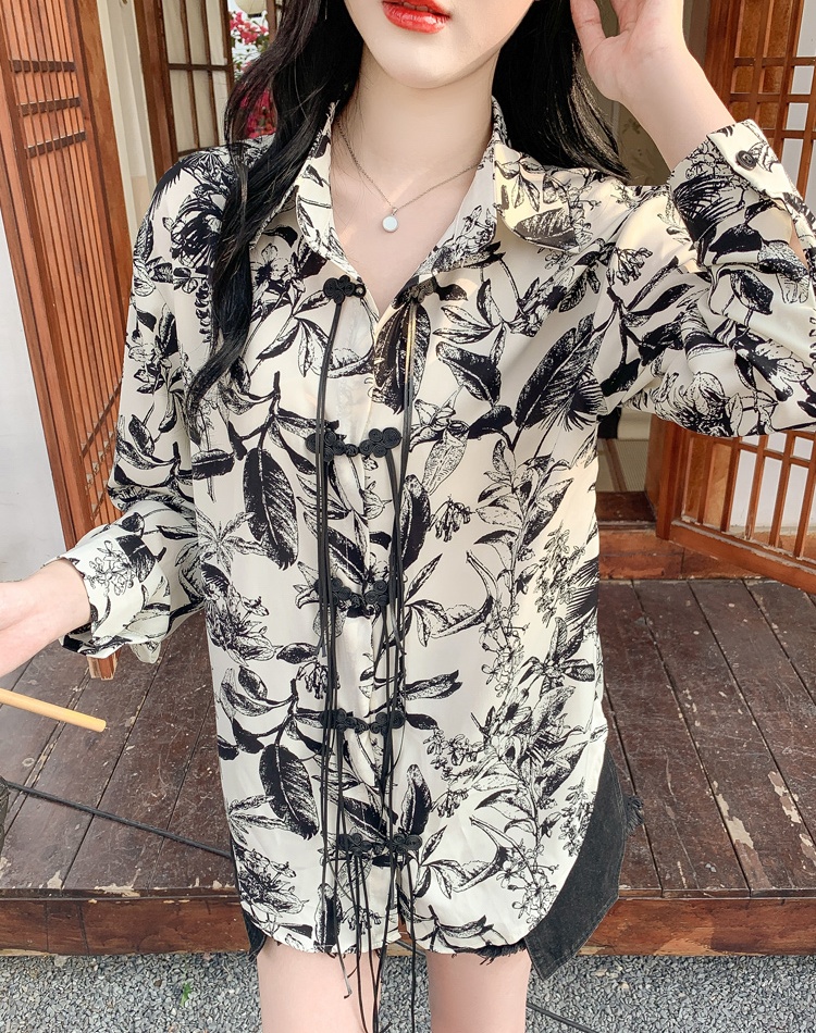 Sunscreen loose printing niche shirt spring retro ink tops