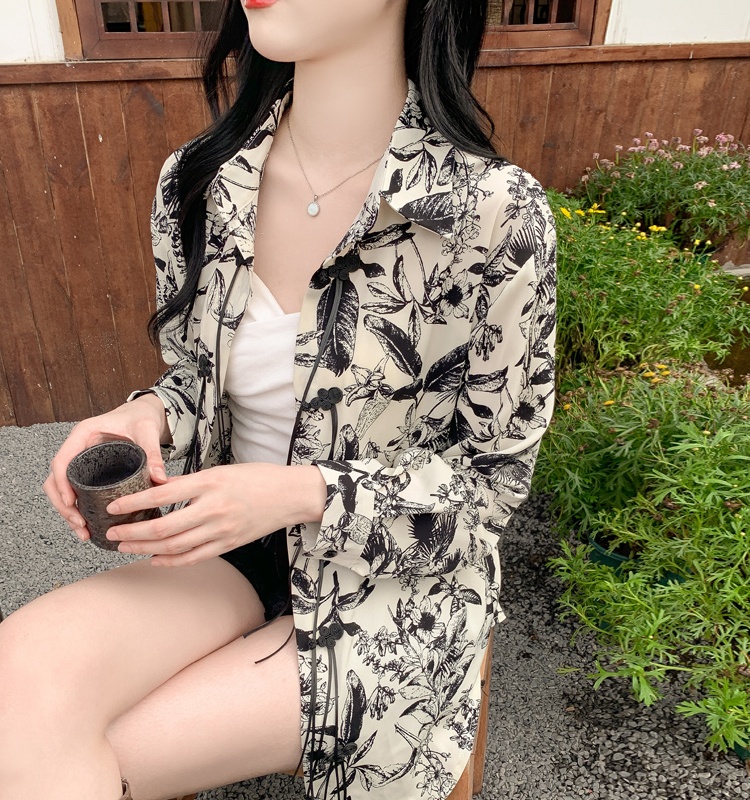 Sunscreen loose printing niche shirt spring retro ink tops