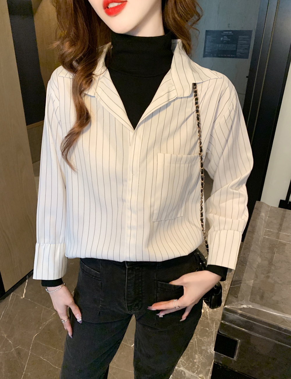 Spring commuting shirt Pseudo-two France style tops