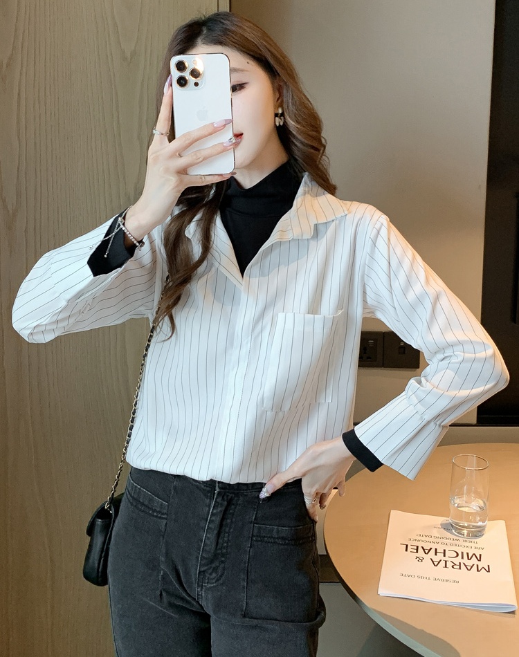 Spring commuting shirt Pseudo-two France style tops