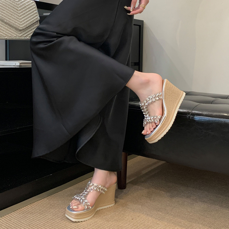 Wears outside rhinestone all-match slippers for women