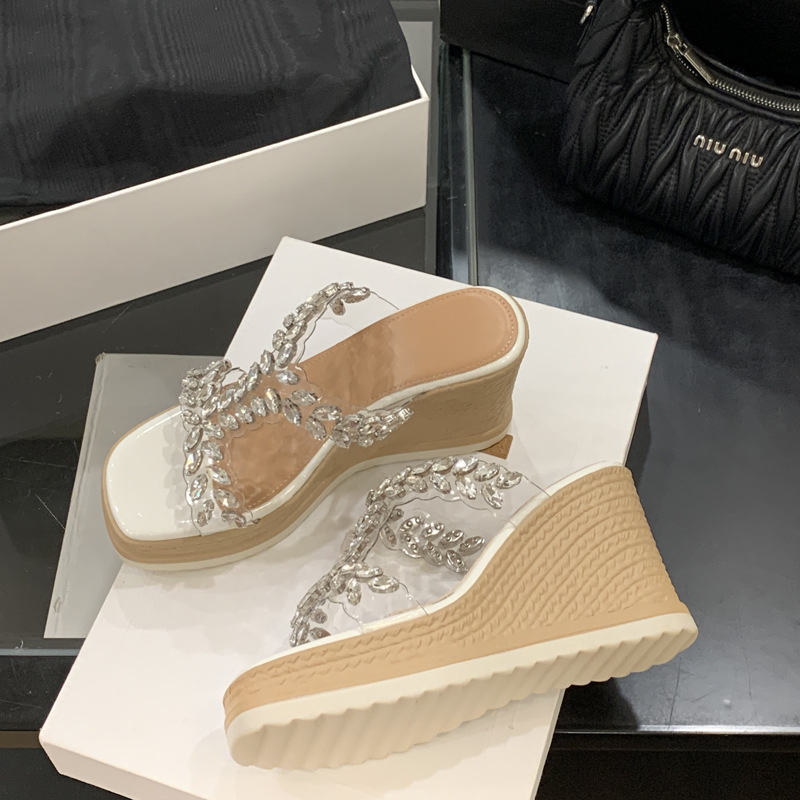 Wears outside rhinestone all-match slippers for women